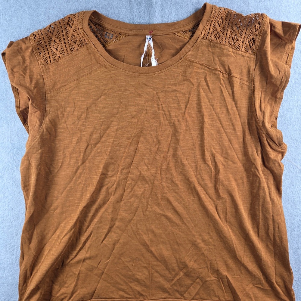 Kuhl Top Women Large Rust Orange Crochet Shoulder Slub Knit Sleeveless Casual